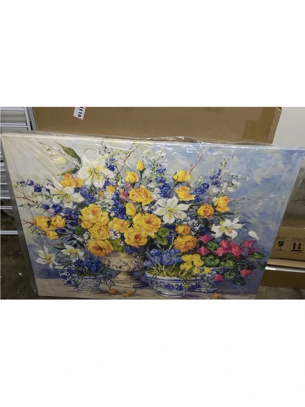 Yellow & Blue Floral Bouquet Wall Art Print - Home Wall Decor